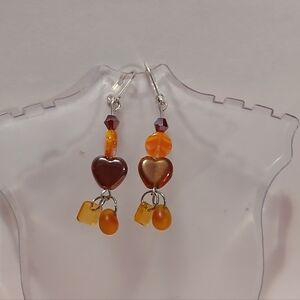 Hand Crafted Orange Heart Dangle Earrings